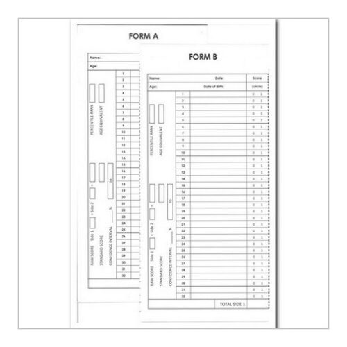 Helen Arkell spelling test record sheet forms a and b