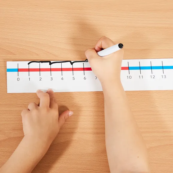 Number line from 0 to 20 suitable for using on a table and can be written on.
