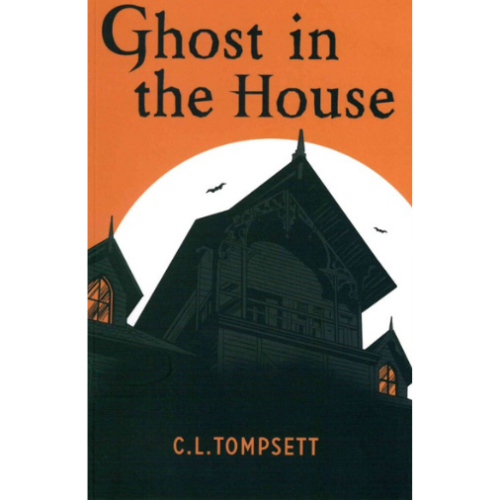 Front cover of Ghost in the House - big dark house with a very large white moon and orange background