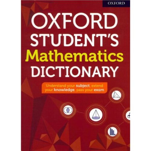 Front cover of maths dictionary - white and yellow title with a burgundy background