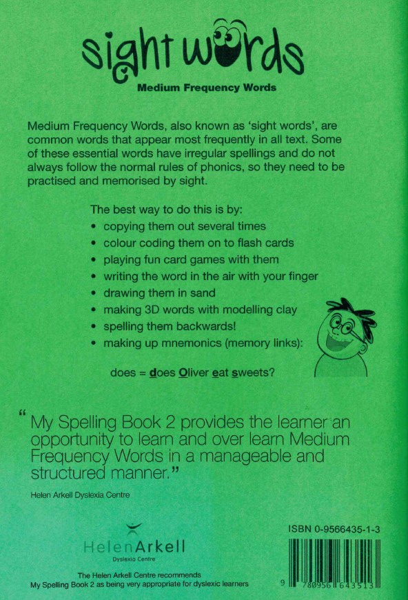 Back cover of My Spelling Book 2