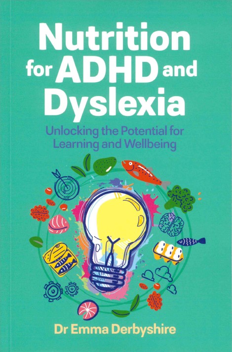 Front cover of Nutrition for ADHD and Dyslexia - light bulb with turquoise background