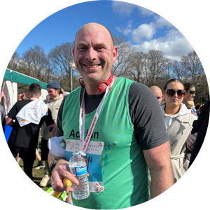 Adrian, Fleet Half Marathon runner for Helen Arkell Dyslexia Charity, March 2025.