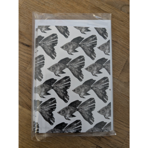 Pack of greetings cards with black fish on front